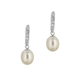 Silver Freshwater Pearl And Cz Drop Earrings